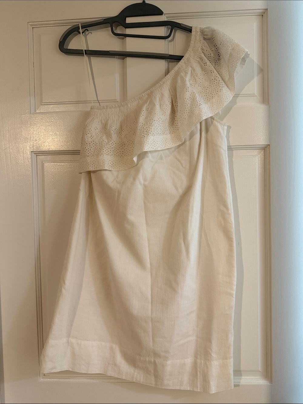 J. Crew Cream One-Shoulder Eyelet Ruffle Dress